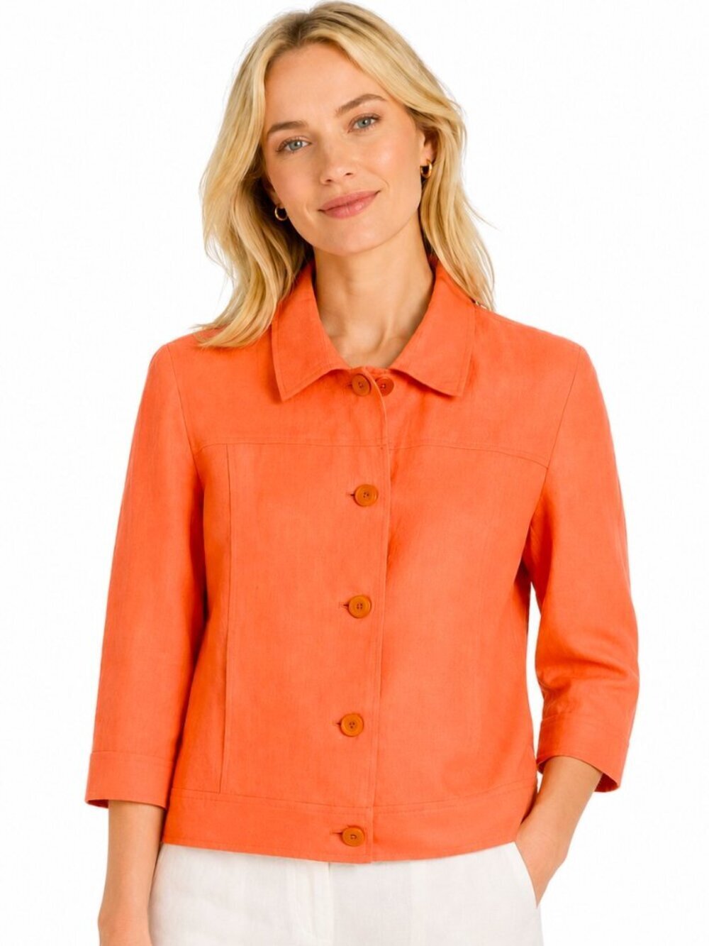Talbots Petites Orange Irish Linen Jacket - Size 8
